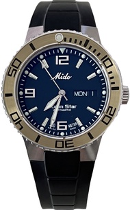 นาฬิกาข้อมือผู้ชาย MIDO Ocean Star Sport Automatic รุ่น M8522.4.59.9 หน้าปัดสีน้ำเงิน ขอบตัวเรือนสีทอง ขนาดตัวเรือน 39 มม. ตัวเรือน เป็นสแตนเลสสตีล Stainless steel สีเงิน