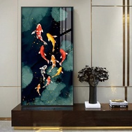 New Chinese ink decorative painting lotus leaf auspicious koi relief line canvas painting decorative