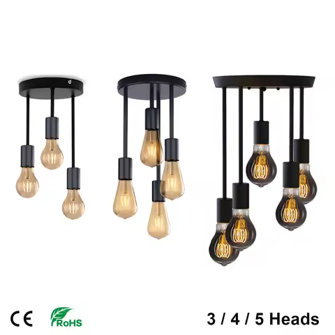 5-Light Ceiling Light Vintage Black Industrial Ceiling Light E26 E27 LED Retro Ceiling Lighting for 