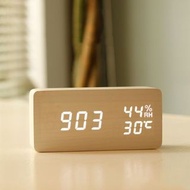 A127 USB充電款北歐風LED木紋鐘 鬧鐘 濕度 温度 日期