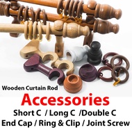 Accessories Wooden Curtain Rod 28mm (Rosewood Colour) / Aksesori Kayu Langsir / Batang Tirai Kayu