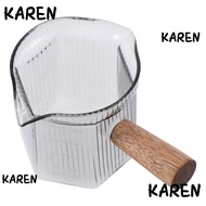 KAREN Milk Cup, with Wood Handle Glass Espresso Cup, Easy to Clean Vertical Grain High Quality Gray Measuring Cup Milk Espresso Shot