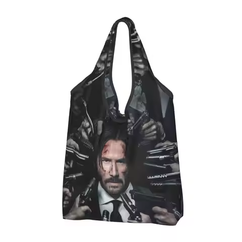 Custom Kawaii Print John Wick Tote Shopping Bag Portable Shoulder Shopper Keanu Reeves Movie Handbag