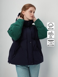 女裝|Logo防風防雨連帽羽絨外套-藍綠拼接