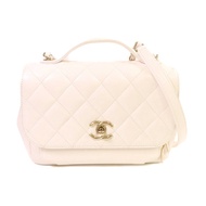 CHANEL 菱格Caviar皮革Business Affinity Bag金扣鏈帶手挽肩背兩用袋白色