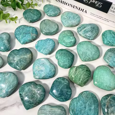 Random 1PC High Quality Amazonite Heart Decoration Natural Crystal Raw Stone, Birthday gift, Scene d