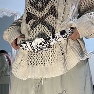 y2k y2k Belt Asian Culture Punk Black White Skeleton Printed y2k Hot Girl Yabigot Versatile yk1