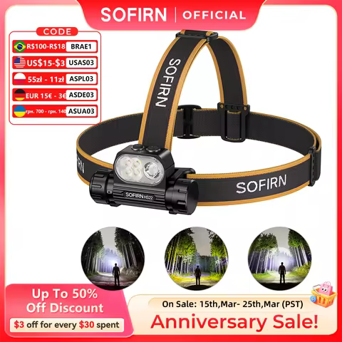 SOFIRN HS22 2500lm Headlamp Stepless Color Temperature Adjustment SFT25R LED 6000K light With 2700K 