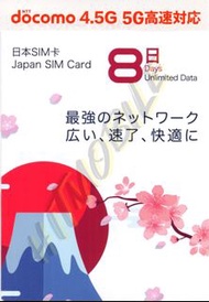 ✈️回鄉必備🇯🇵日本DOCOMO-5G/4.5G高速上網卡8天無限上網 富士山卡 雪山卡 Japan data sim card 即插即用 無需實名 沖繩 北海道 偏遠地區使用