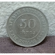 1920 STRAITS SETTLEMENTS KING GEORGE V 50 CENTS SILVER COIN.