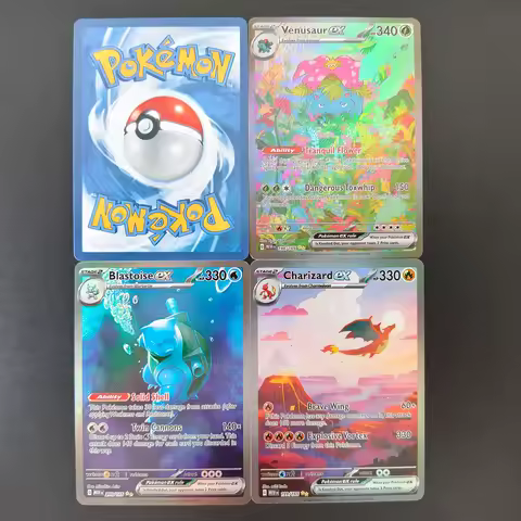 English Proxy TCG Pokemon 151 Series Kanto Starter ex SAR Full Art Holo Cards Charizard Blastoise Ve