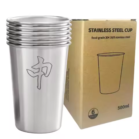 6 Pack 500ml Stainless Steel Pint Cups Stainless Steel Water Tumbler Stackable Metal Camping Cold Dr