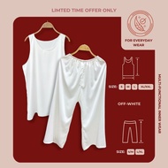 [PANT SET DEALS] OFF-WHITE Satin Silk Inner | Ultra-light | Loose Camisole | Shirt | Seluar Inner | 