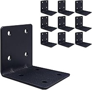 10 Pack L Shape Brackets, 2.76" x 2.76" x 2.60" Matte Black Carbon Steel Corner Brace Ribbed Corner 