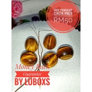 Batu Cincin Tiger Eye Asli Percuma pengilap cincin Dan bulu perindu