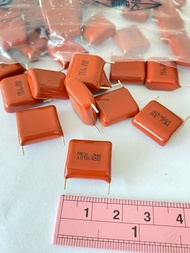 (แพ็ค10ตัว/50ตัว/100ตัว) C 1UF 450V 105PF 1000NFคาปาซิเตอร์ ไมล่าญี่ปุ่นขาตัดสั้นจากโรงงาน สีน้ำตาลข