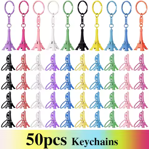 50Pcs 10 Colors Paris Retro Mini Eiffel Tower Model Cute Keychain Keyring Keyfob Gift