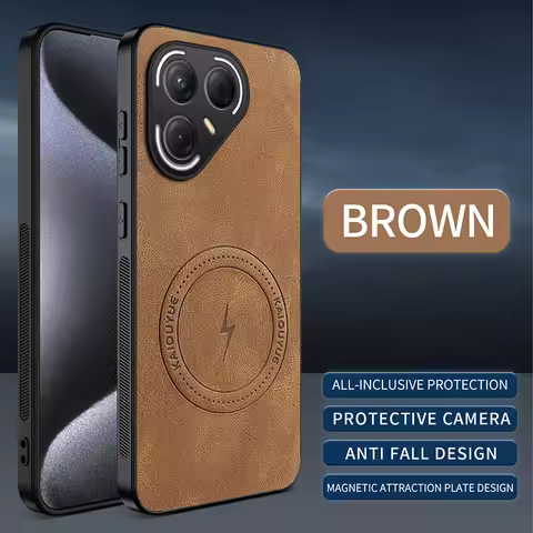 For Tecno Pova 7 Brown Phone Cases For Tecno Pova 7 Pro Sheepskin Vintage Magnetic Leather Soft Case