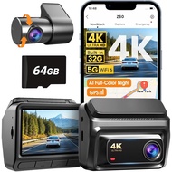 DDPAI Dash Cam Front and Rear, 4K + 1080P Dash Camera for Cars, Real 4K Dashcam with 32G eMMC, Full 