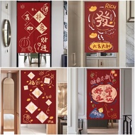 CNY Chinese Style Entrance Door Curtain for Kitchen Half Height Doorway Curtain No Drilling Red Holiday CNY Decoration Long Door Curtain Feng Shui Curtain
