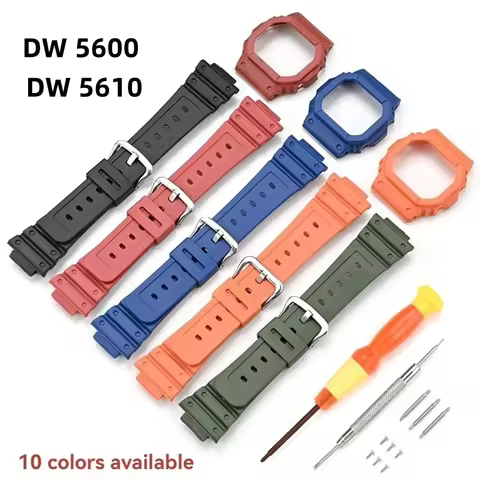 For Casio DW5600 DW-5600 GW-B5600 DW5610 GW-M5610 Series Resin Silicone Strap Case Set DW5600ske Rub