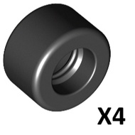 [Xiangle] {Parts} LEGO 30028 Tire Skin Black (A Set Of 4) 14mm D.x 9mm Smooth Small Wide Slick