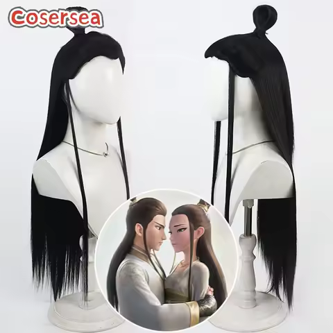 Cosersea Lutong Hetong Cosplay Wigs Ne Zha 2 Lutong Hetong Role Play 90cm Women Long Black Wig Synth