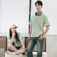 HALLEY Korean Youthful Loose-Form Velvet Short-Sleeved Unisex Shirt Kemeja Lelaki Lengan Pendek A15