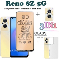 3in1 OPPO Reno 8Z 8 Pro 5G เซรามิคกระจกนิรภัย Reno8 Z 5G ป้องกันหน้าจอ Matte Soft ฟิล์ม + ฟิล์มเลนส์ + ฟิล์มด้านหลัง