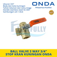 3 WAY Brass BALL VALVE 3/ 4 inch ONDA STOP VALVE Crank 3 Holes