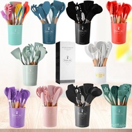 Kitchen Set cooking utensils Set of 11 Sets of Silica Gel Kitchen Utensils and Appliances with Colorful Wooden Handle Ib