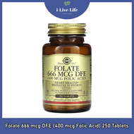 กรดโฟลิก Folate 666 mcg DFE (400 mcg Folic Acid) 250 Tablets - Solgar