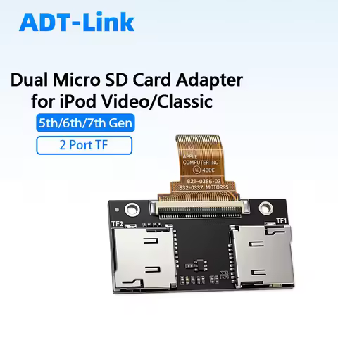2 Port / Dual TF (Micro SD) Card Adapter for IPod Video / IPod Classic 3-7 Devices 5.5th 6th 7th Gen