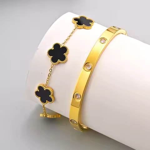 Vnox Exquisite 13mm Clover Bracelet Set for Women, Love Gift Bracelets for Wife Mothers Day Jewelry,