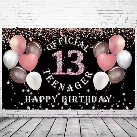 Rose gold girl's 13th birthday decoration, birthday party supporting photography background, 13th bi
