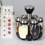 Glass Source Seasoning Box Jar Seasoning Kitchen Household Seasoning Bottle Set Rotating Box Seasoni