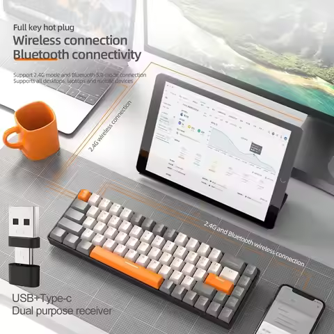 60% Dual Mode Wireless/Bluetooth Mechanical Keyboard Hot-Swappable Mini 68-Key Red Switch for PC iPh