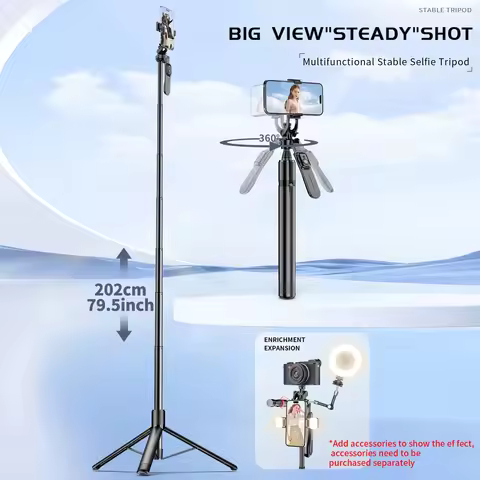 C08 2.02m Balanced Stable Shooting Expansion Tripod Selfie Stick Cellphone Holder Phone Stand Mobile