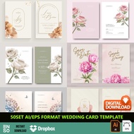 50-Set AI/EPS Aesthetic Wedding Card Design Template Files | Editable Adobe Illustrator Digital File