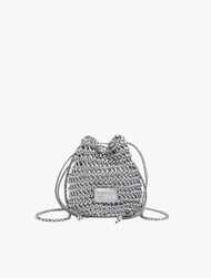 BIMBA Y LOLA - SILVER MINI PLAITED CROCHET LEATHER BAG