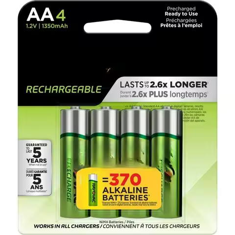 Rechargeable AA Batteries (4 Pack), NiMH Double A Batteries