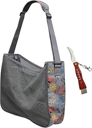 GeerDuo Mushroom Foraging Kit,Waxed Canvas and Mesh Harvesting Bag with Mushroom Knife,Portable Mushroom Hunting Bag with Adjustable Shoulder Strap, Ideal for Mushroom and Fruit Picking(Grey)