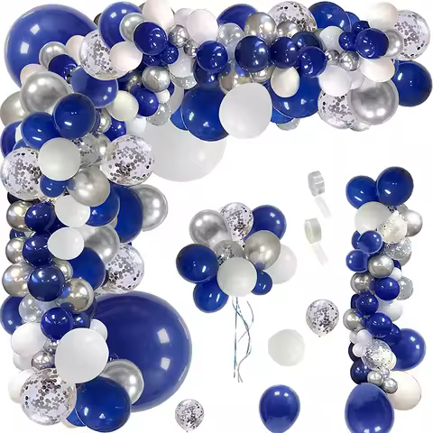 146Pcs Navy Blue White Balloon Garland Kit Royal Blue Silver Confetti Latex Ballon Arch Wedding Baby