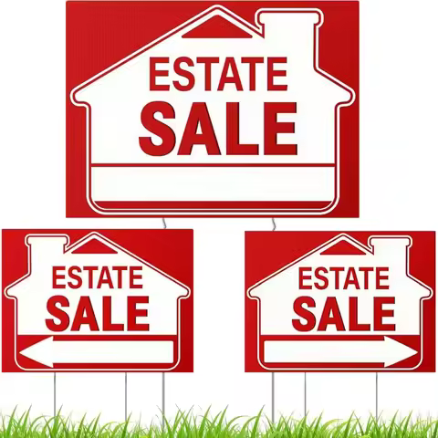 Estate Sale Signs Set,Estate Sale Yard Signs, Estate Sale Arrows Signs with Metal Stakes,Property Sa