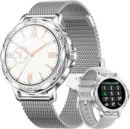 Getfitsoo Smartwatch for Women, Bluetooth Call Watch for iOS Android Phones, Round Touch Screen Waterproof Fitness Tracker with Heart Rate, Blood Oxygen, Blood Pressure, Sleep, Step Monitor(Silver)