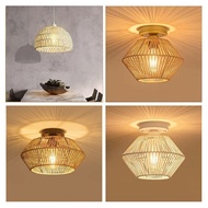 Bohemian Rattan Woven Lamps American Country Retro Style Restaurant Study Aisle Entrance Ceiling