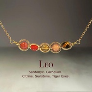 Handmade Zodiac Crystal Necklace Zodiac Choker Carnelian Sunstone Tiger Eye Sardonyx Citrine Natural