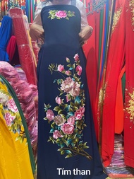 VẢI MAY ÁO DÀI TRUNG NÊN BÀ SUI VẢI LỤA MANGO THÊU LẮC TAY THỦ CÔNG HỌA TIẾT THÊU HOA CHO MẸ CAO CẤP