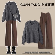 大碼女裝 大碼 套裝 女 2024 新款 Autumn-Winter 2025 Two-Piece Suit for Women - Warm Sweater & Straight Pants Set