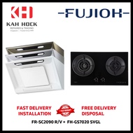 FUJIOH FR-SC2090 R/V 900MM INCLINED DESIGN COOKER HOOD + FH-GS7020 SVGL BLACK GLASS GAS HOB BUNDLE
